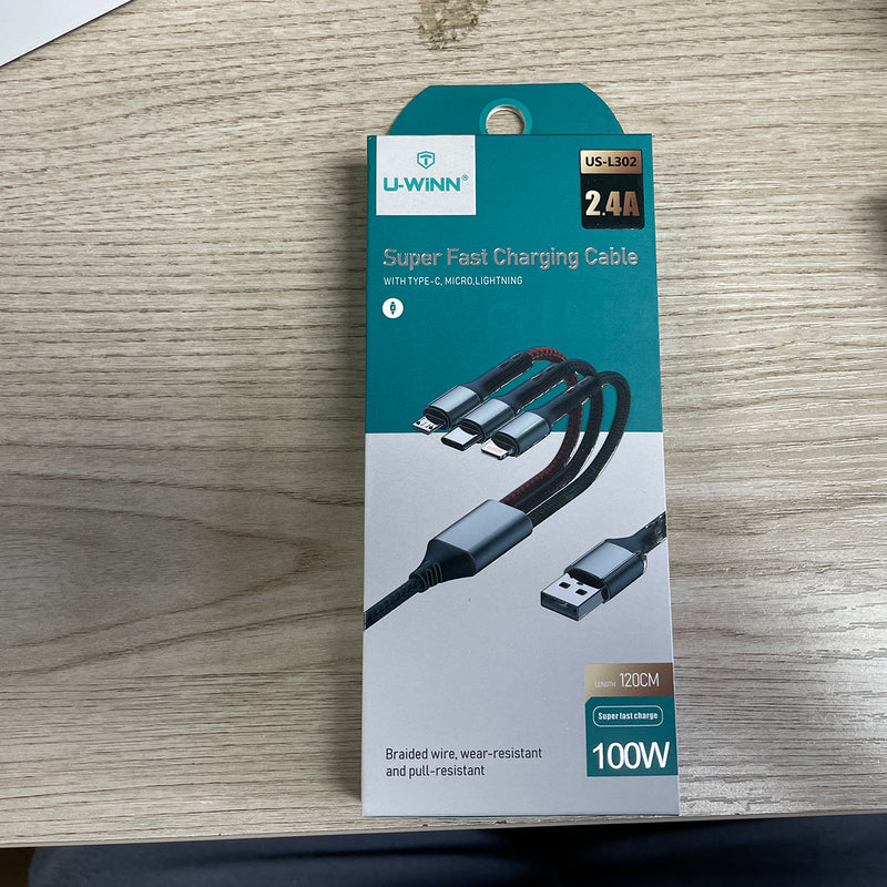 L302 3-in-1 Cable PD 1M Black UWINN-8