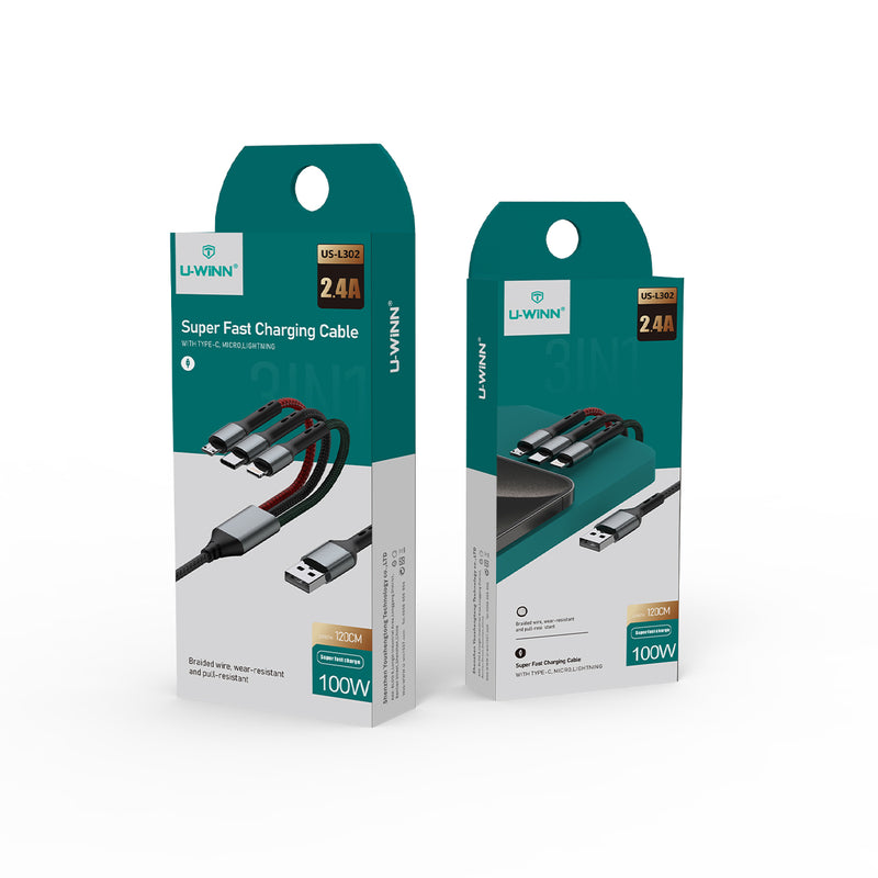 L302 3-in-1 Cable PD 1M Black UWINN-4